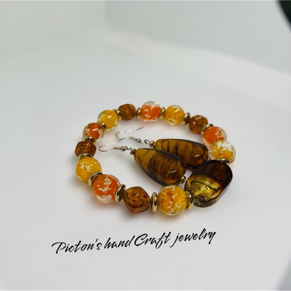 Earthy Orange and Brown Beaded Bracelet
